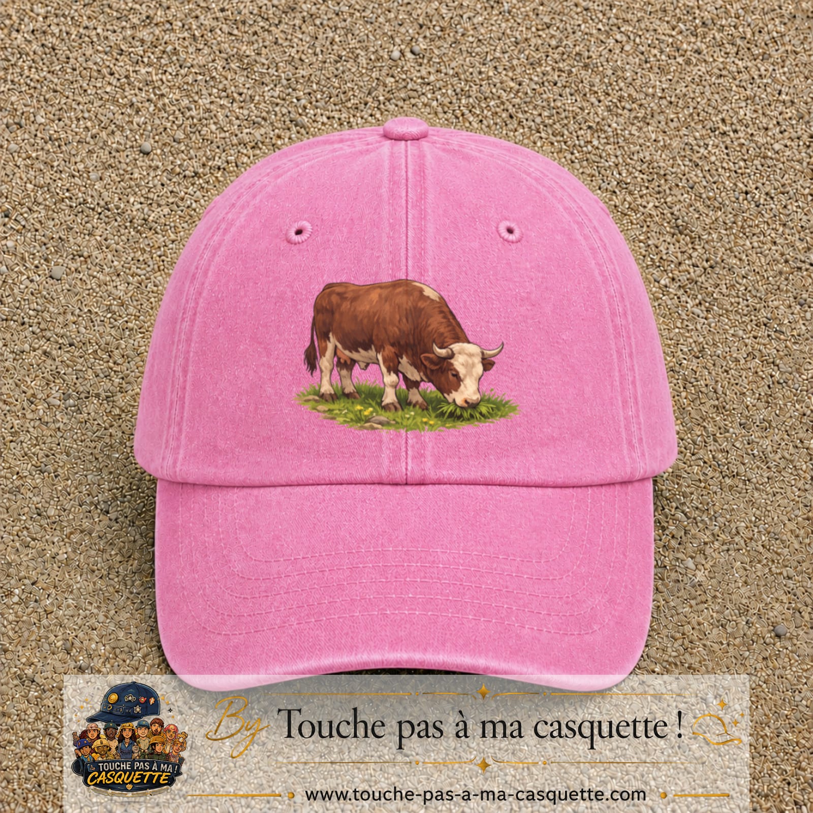 Casquette baseball Rose délavé 100% coton avec motif Vache brune 7 cm - image principale