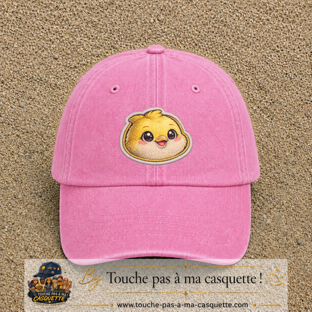 Casquette Rose délavé motif Poussin joyeux 7 cm - vue principale
