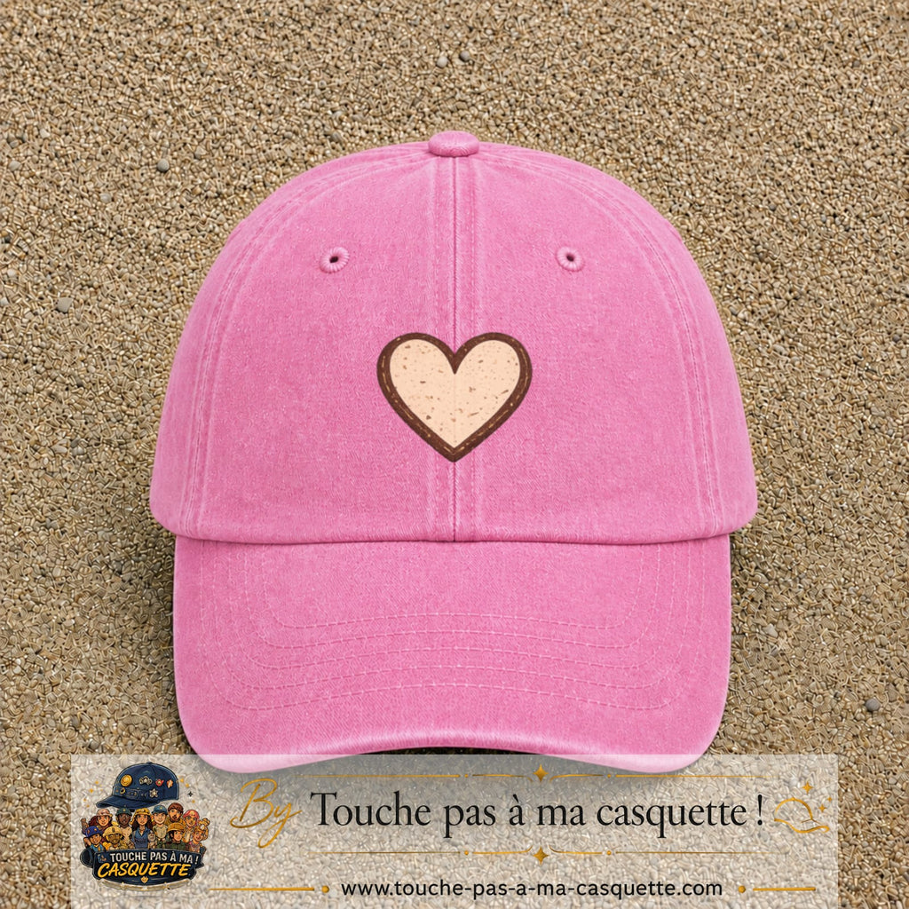 Casquette Rose délavé 100% coton avec motif Cœur bohème 5 cm - image principale