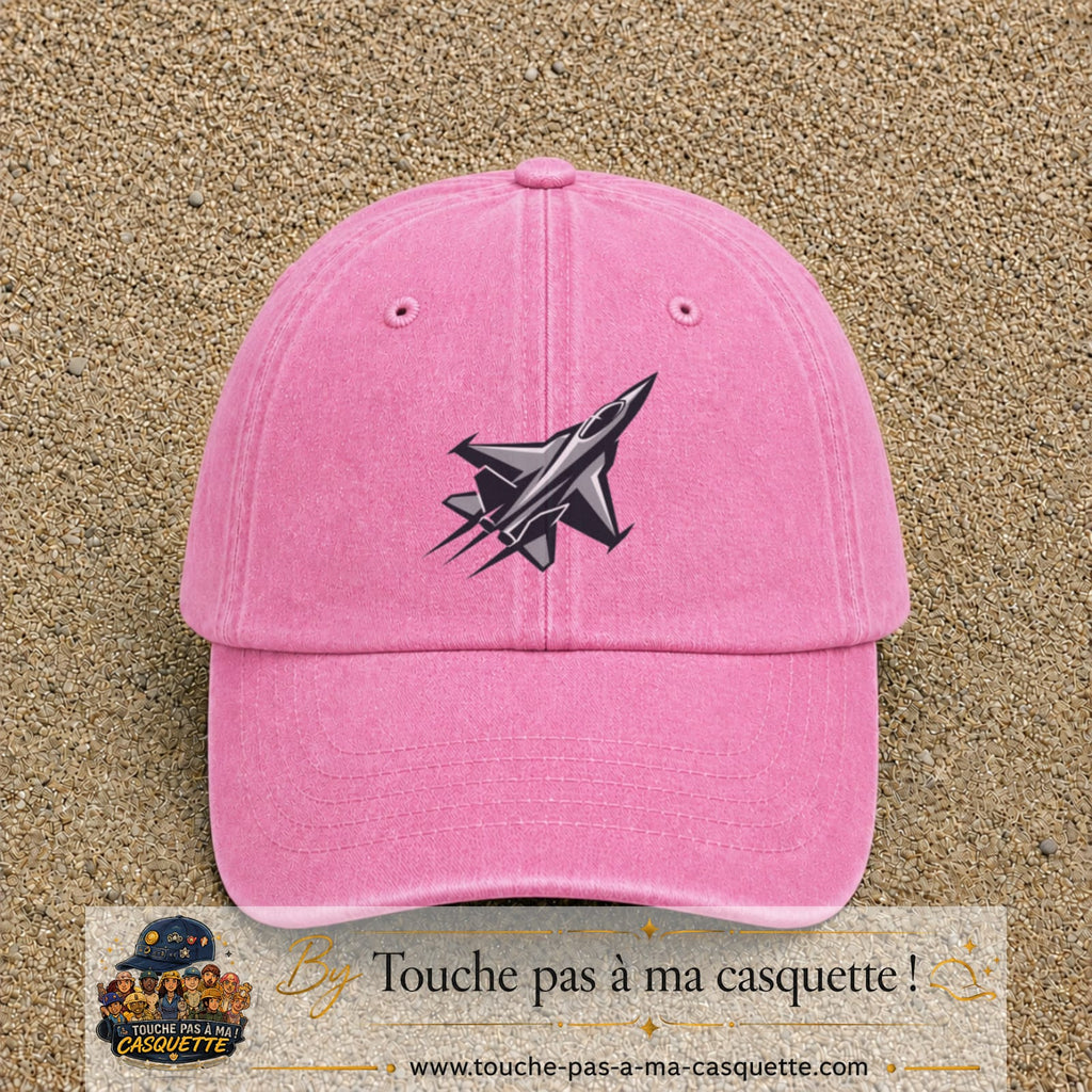 Casquette Rose délavé 100% coton avec motif Avion de chasse stylisé 7 cm - image principale