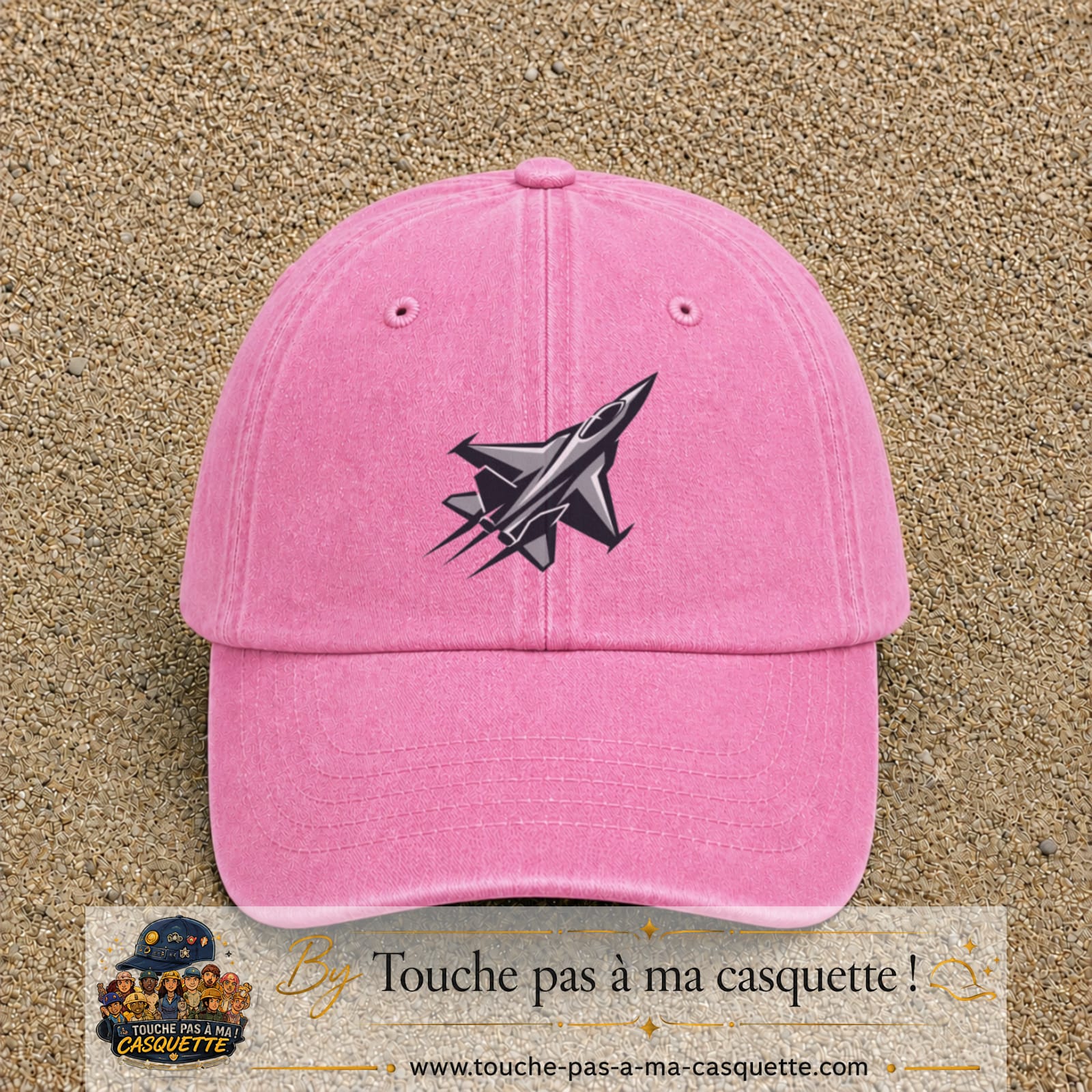 Casquette Rose délavé 100% coton avec motif Avion de chasse stylisé 7 cm - image principale