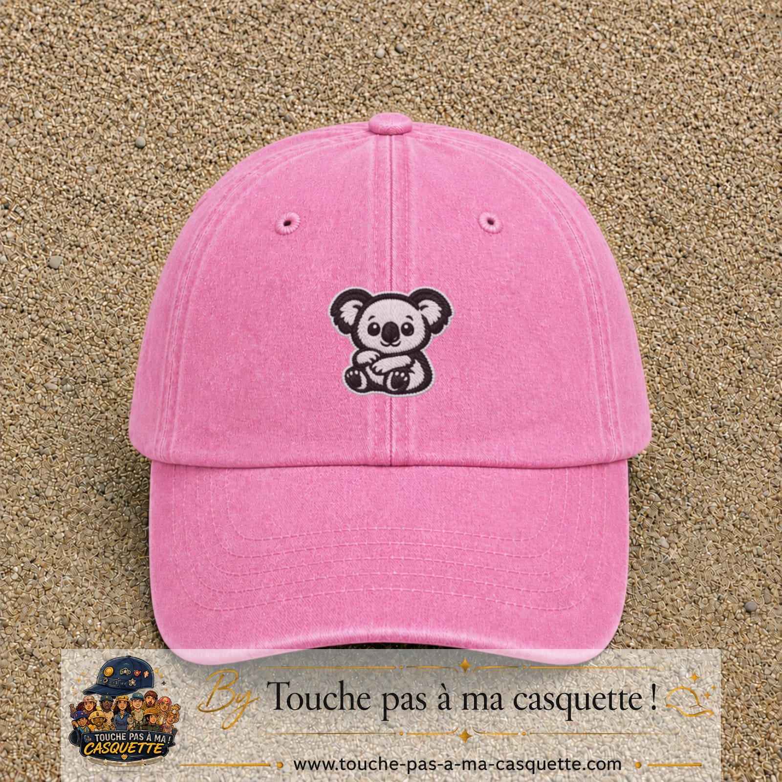 Casquette Rose délavé motif Koala noir et blanc 5 cm - vue principale