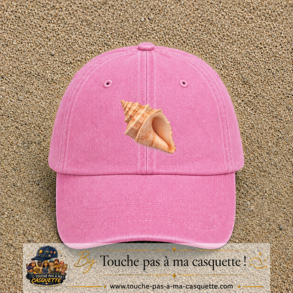 Casquette baseball Rose délavé 100% coton avec visuel Coquillage marin 7 cm - image produit principale