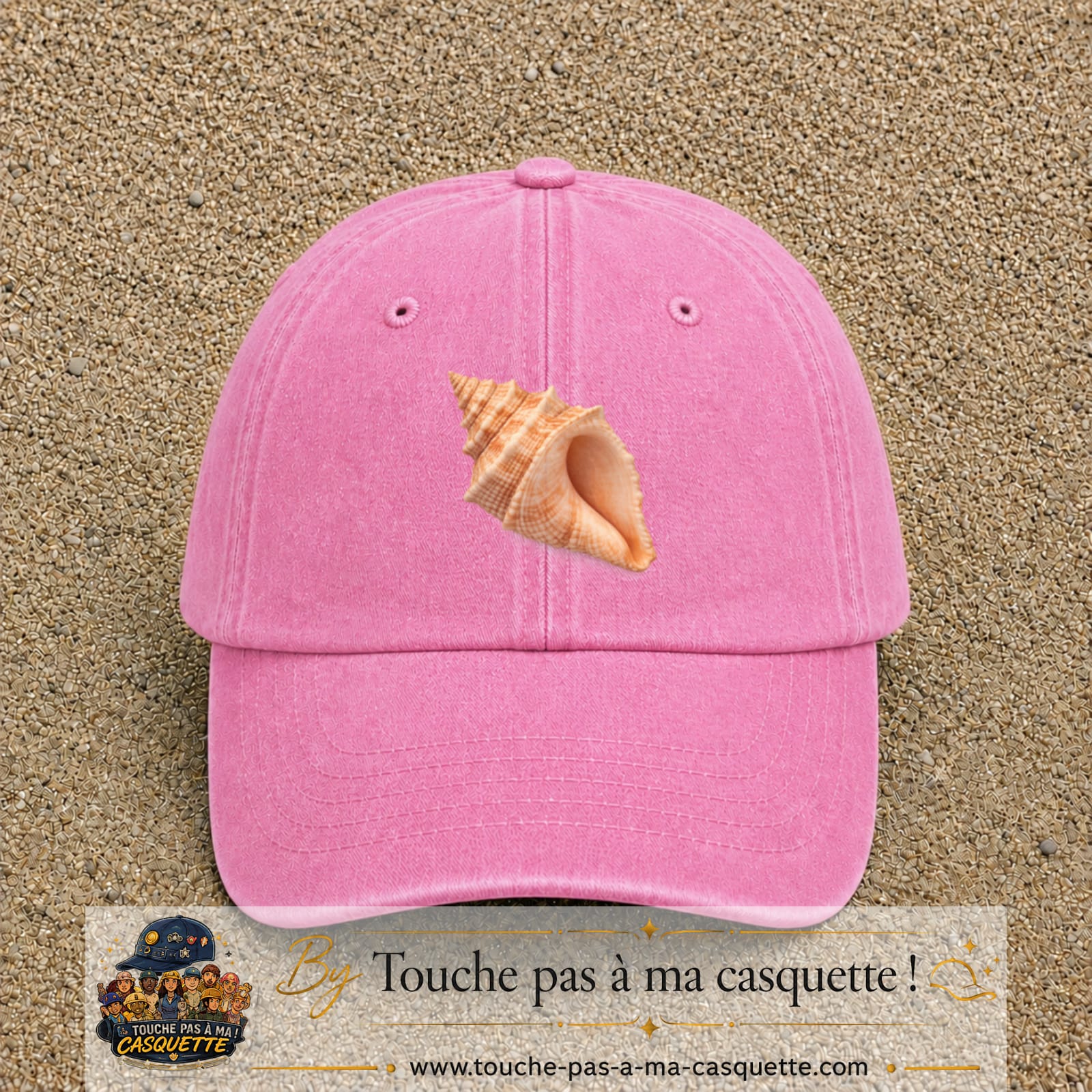 Casquette baseball Rose délavé 100% coton avec visuel Coquillage marin 7 cm - image produit principale