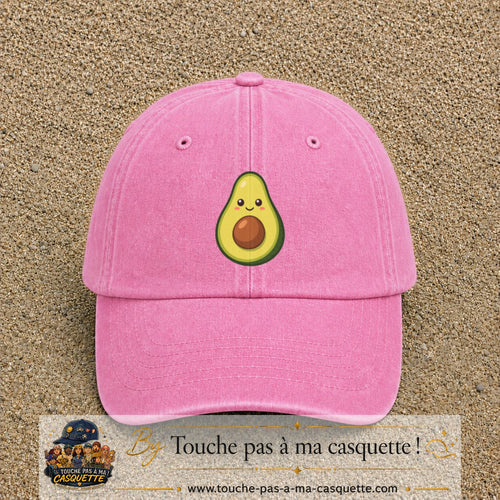 Casquette baseball Rose délavé 100% coton avec visuel Avocat kawaii 7 cm - image produit principale
