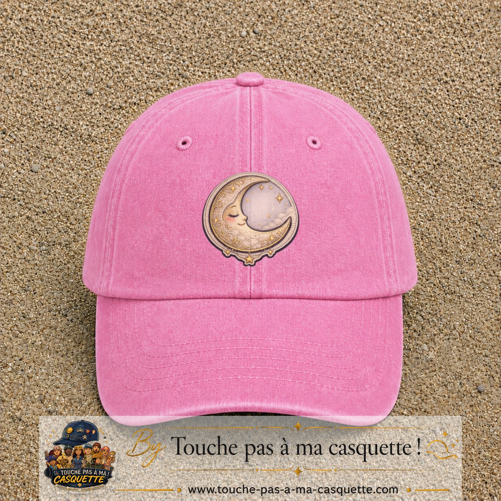 Casquette Rose délavé motif Lune endormie 7 cm - vue principale