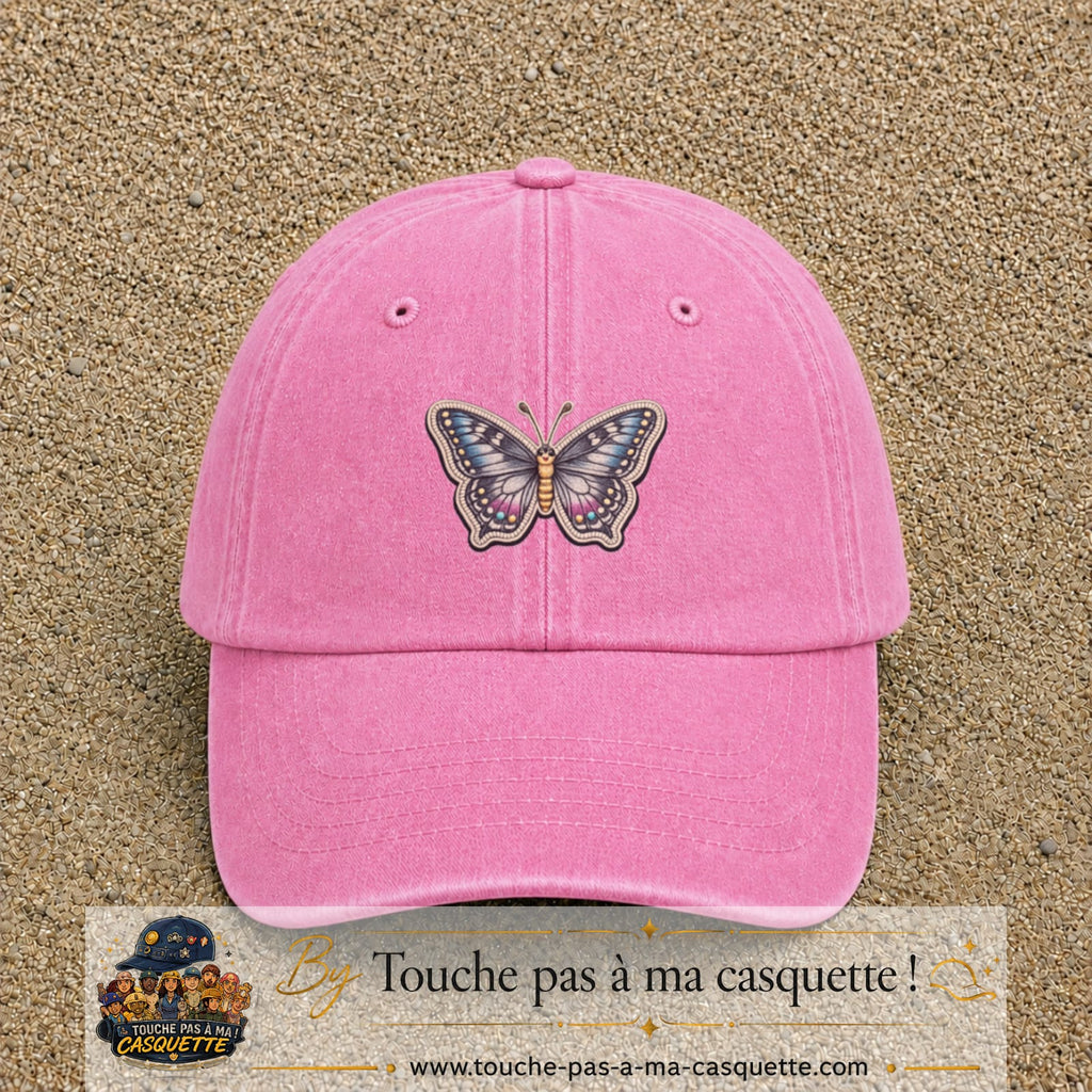 Casquette Rose délavé motif Papillon enchanté 5 cm - vue principale