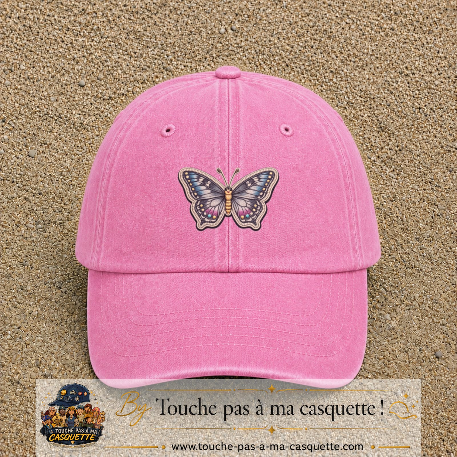 Casquette Rose délavé motif Papillon enchanté 5 cm - vue principale