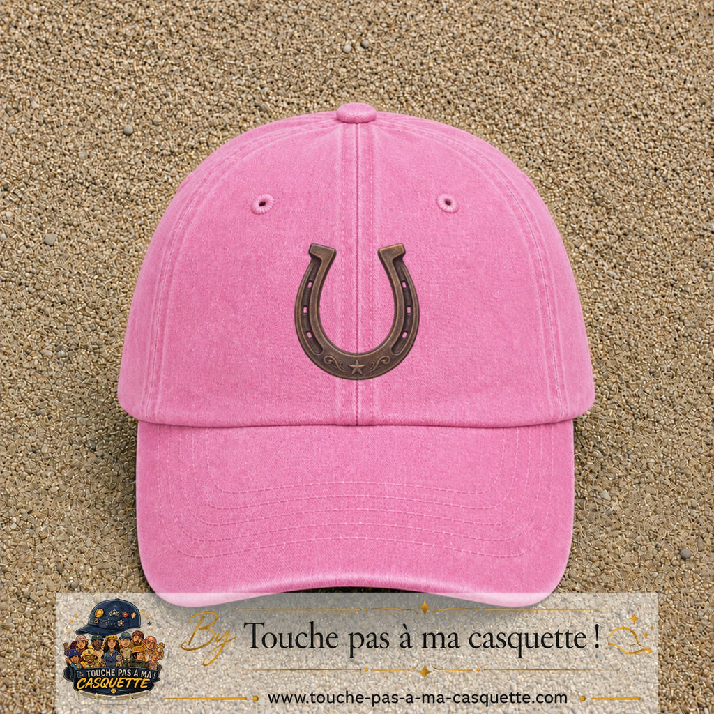 Casquette Rose délavé 100% coton avec motif Fer à cheval vintage 7 cm - image principale