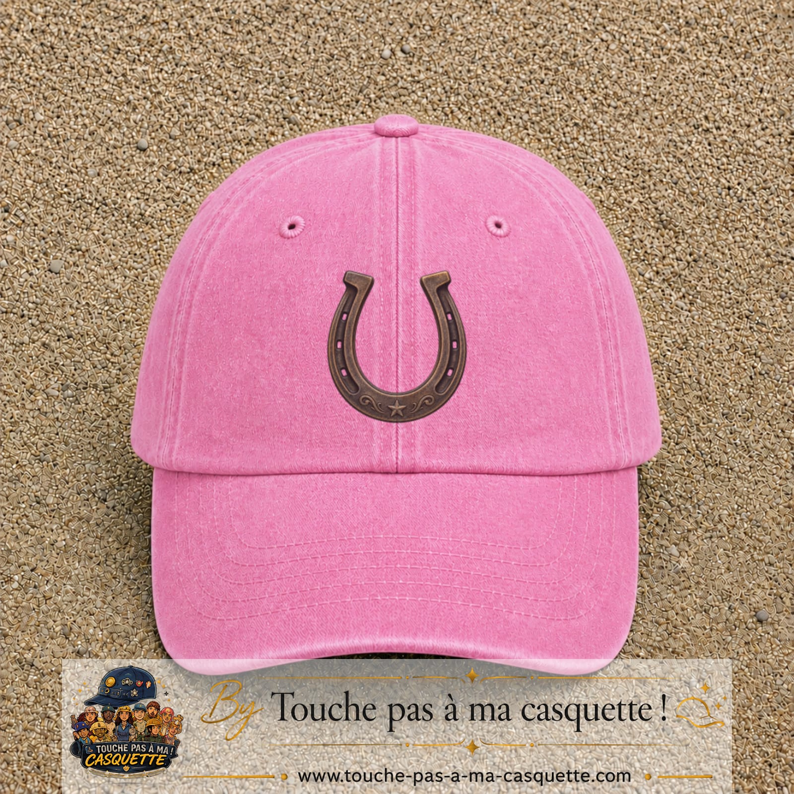 Casquette Rose délavé 100% coton avec motif Fer à cheval vintage 7 cm - image principale