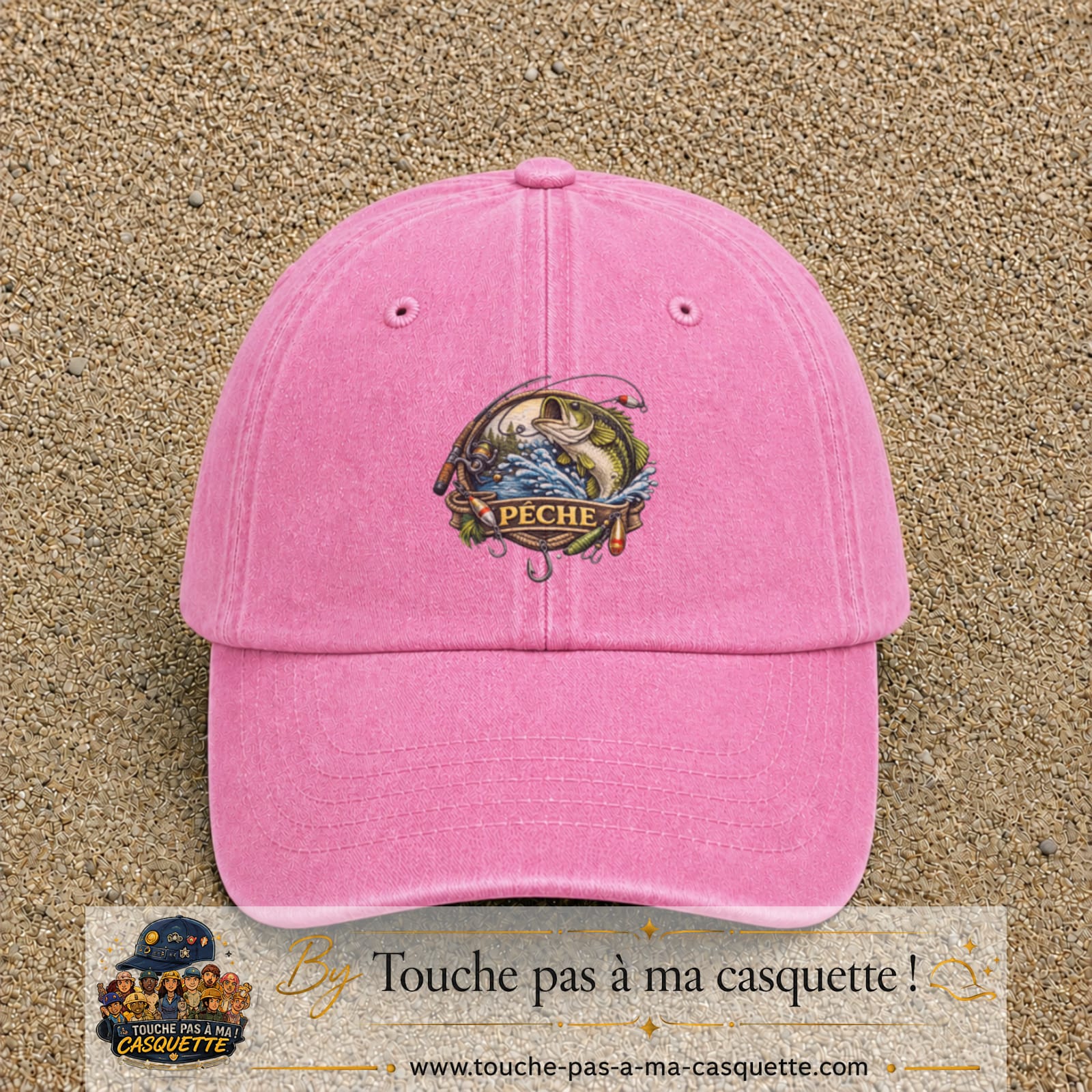 Casquette Rose délavé motif Pêche passion 7 cm - vue principale