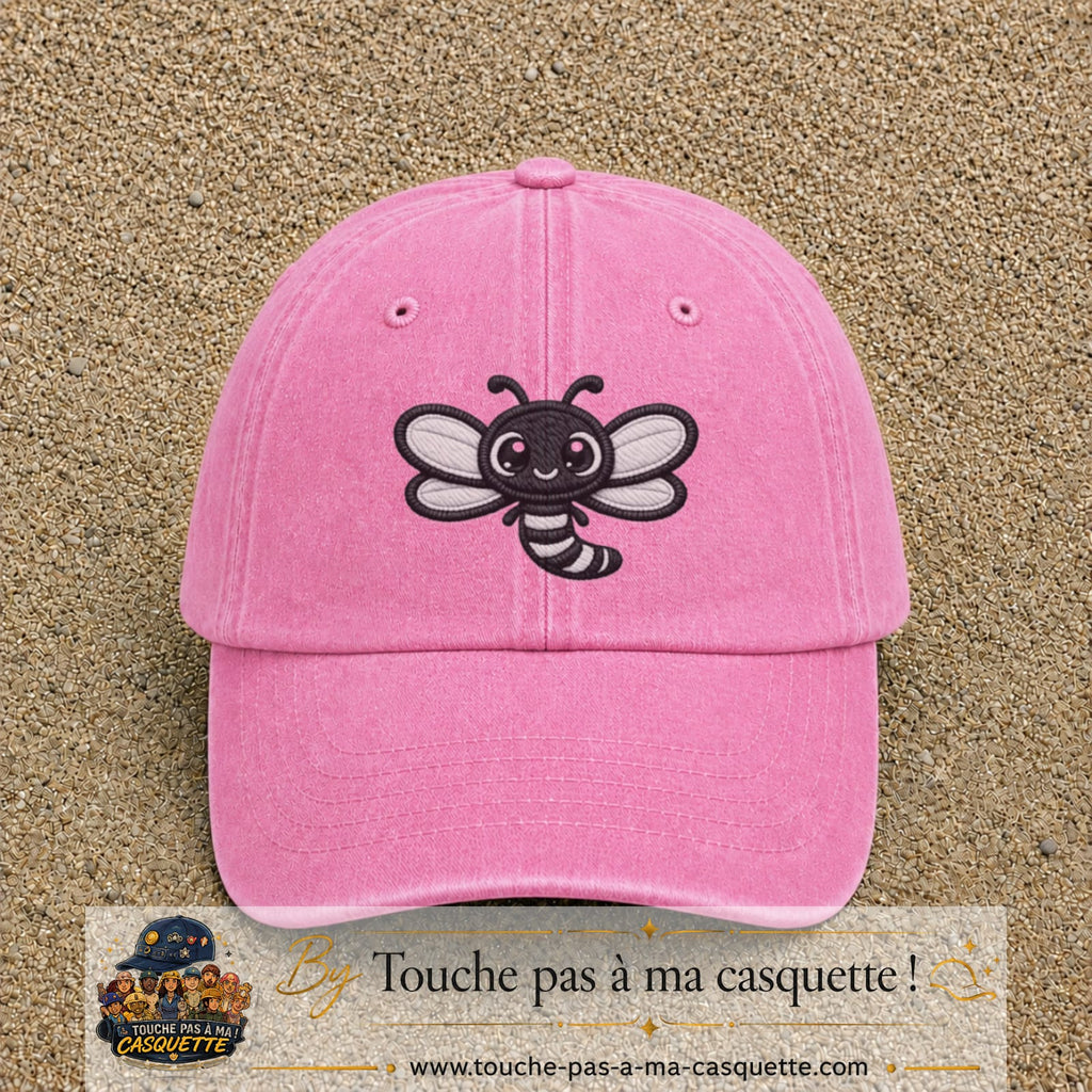Casquette Rose délavé motif Abeille souriante 7 cm - vue principale