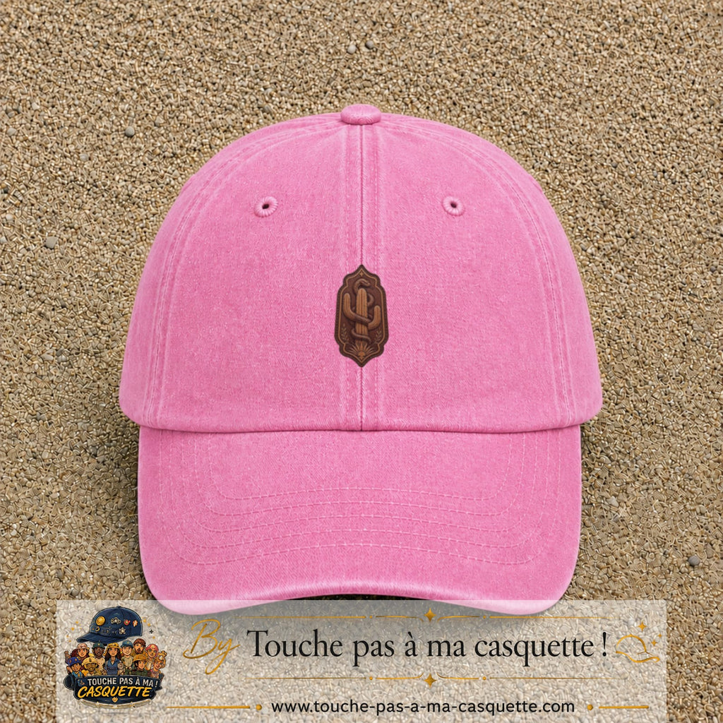 Casquette Rose délavé 100% coton avec motif Serpent et cactus western 5 cm - image principale
