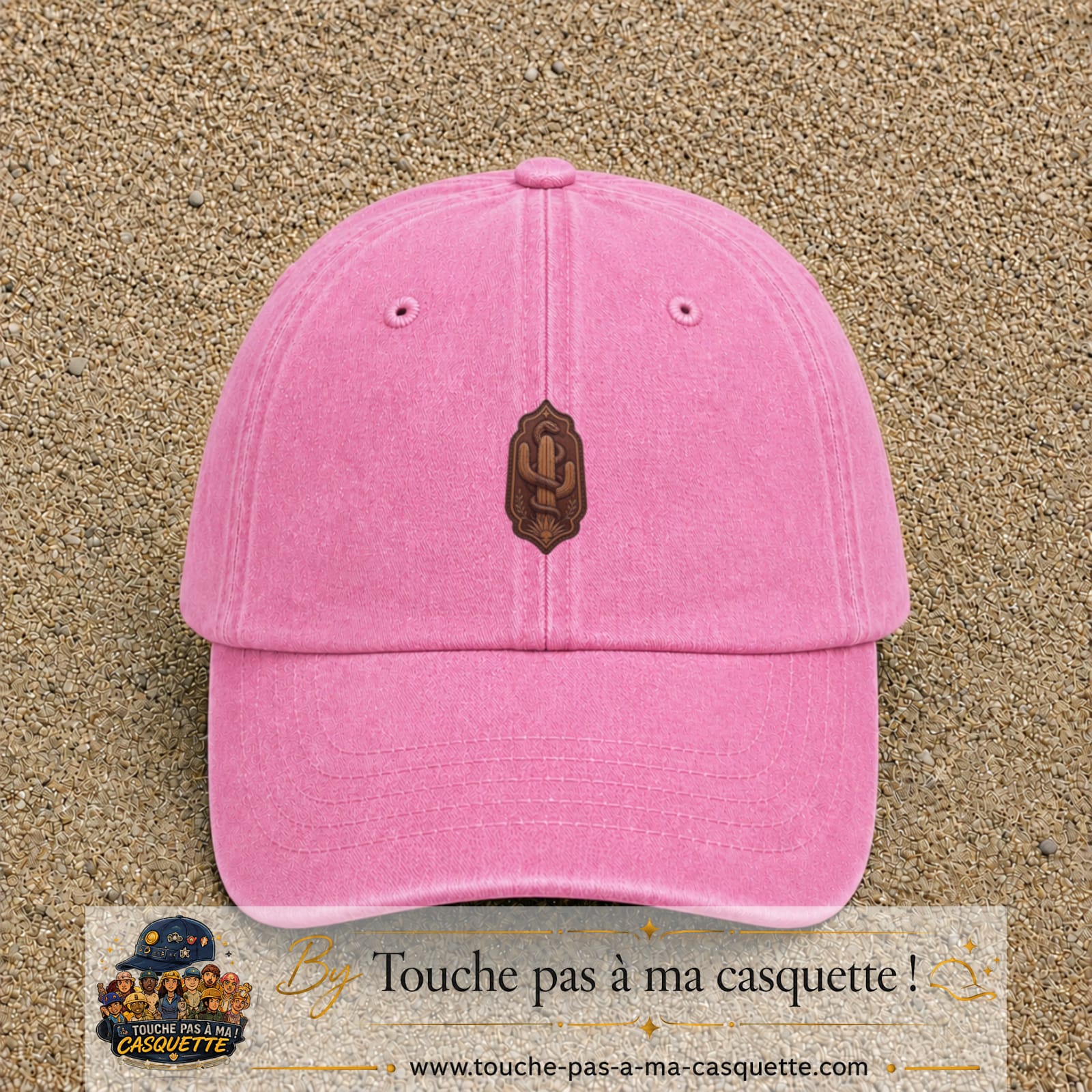 Casquette Rose délavé 100% coton avec motif Serpent et cactus western 5 cm - image principale