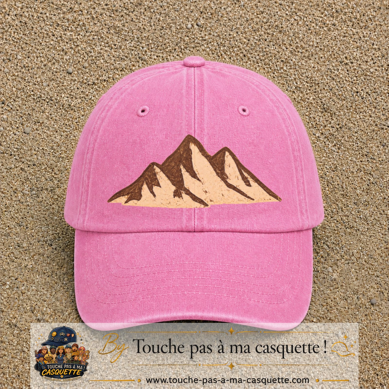 Casquette Rose délavé 100% coton avec motif Montagnes bohèmes 7 cm - image principale