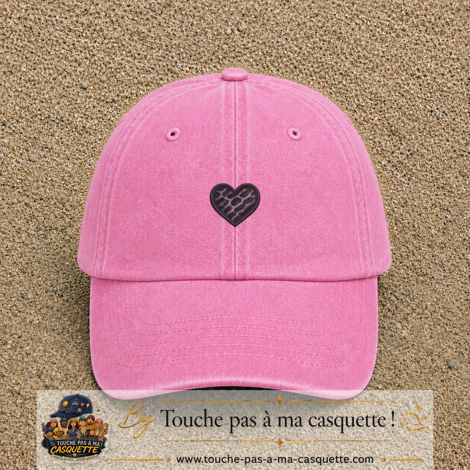 Casquette Rose délavé motif Cœur félin 3 cm - vue principale