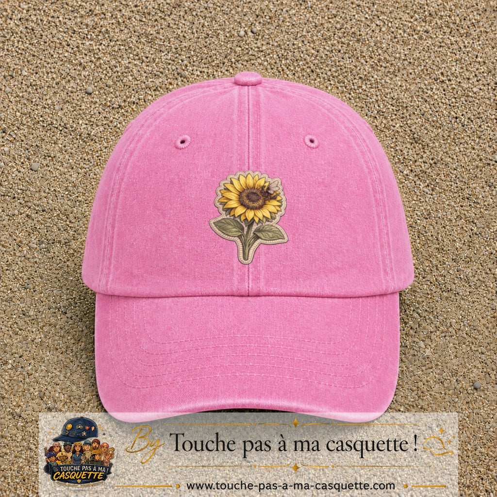 Casquette Rose délavé motif Tournesol patch 7 cm - vue principale