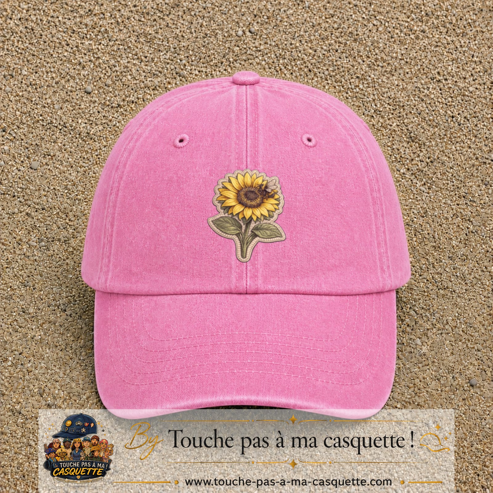 Casquette Rose délavé motif Tournesol patch 7 cm - vue principale