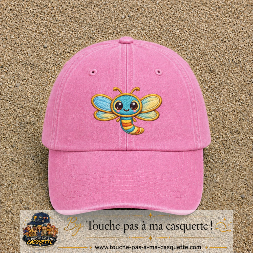 Casquette Rose délavé motif Libellule multicolore 7 cm - vue principale