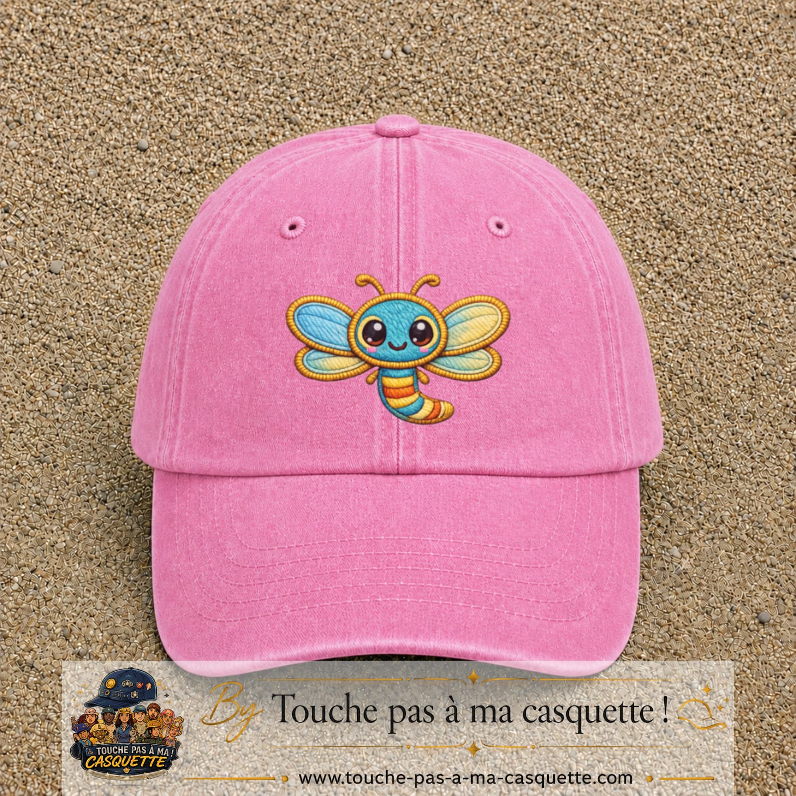 Casquette Rose délavé motif Libellule multicolore 7 cm - vue principale