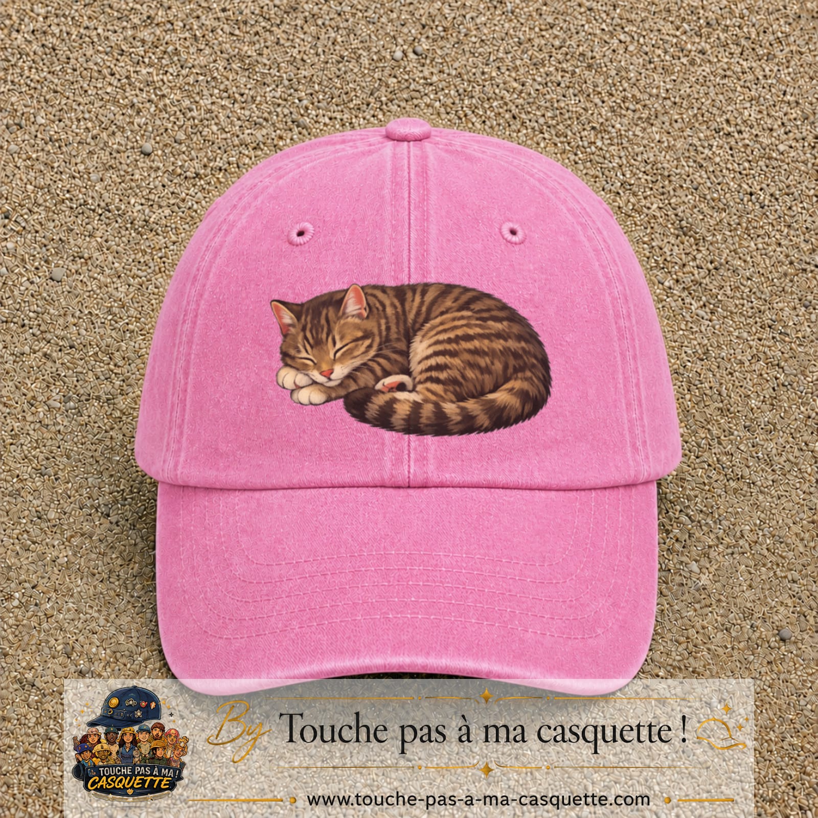 Casquette baseball Rose délavé 100% coton avec motif Chat endormi 7 cm - image principale