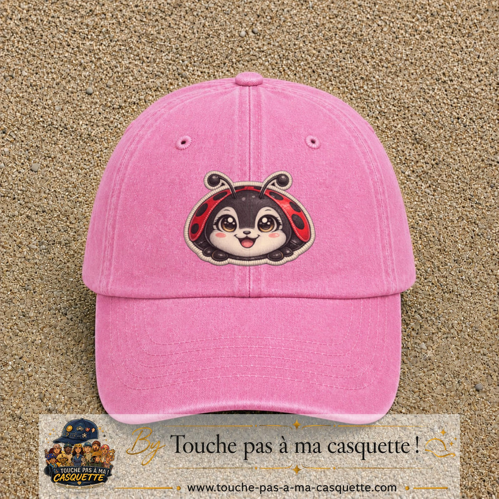 Casquette Rose délavé motif Coccinelle rouge 7 cm - vue principale