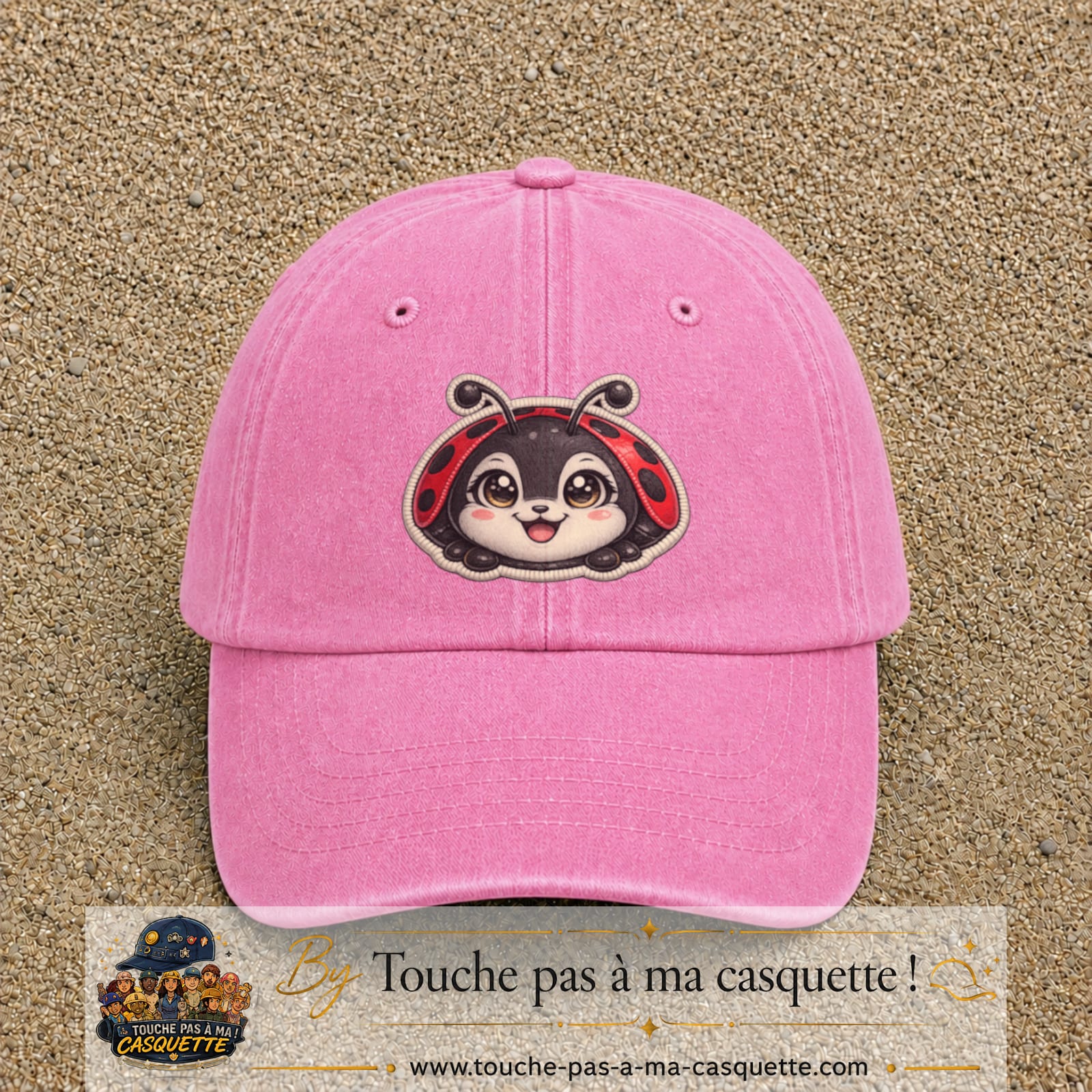 Casquette Rose délavé motif Coccinelle rouge 7 cm - vue principale