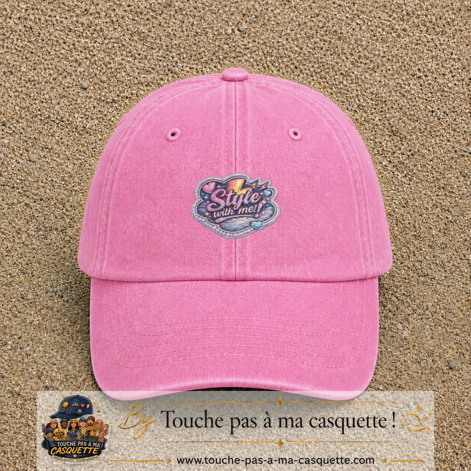 Casquette Rose délavé motif Message Style with me 5 cm - vue principale