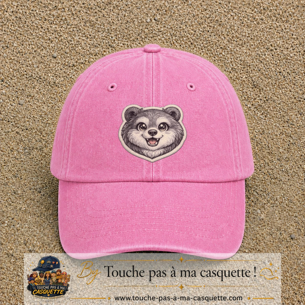Casquette Rose délavé motif Ourson joyeux 7 cm - vue principale