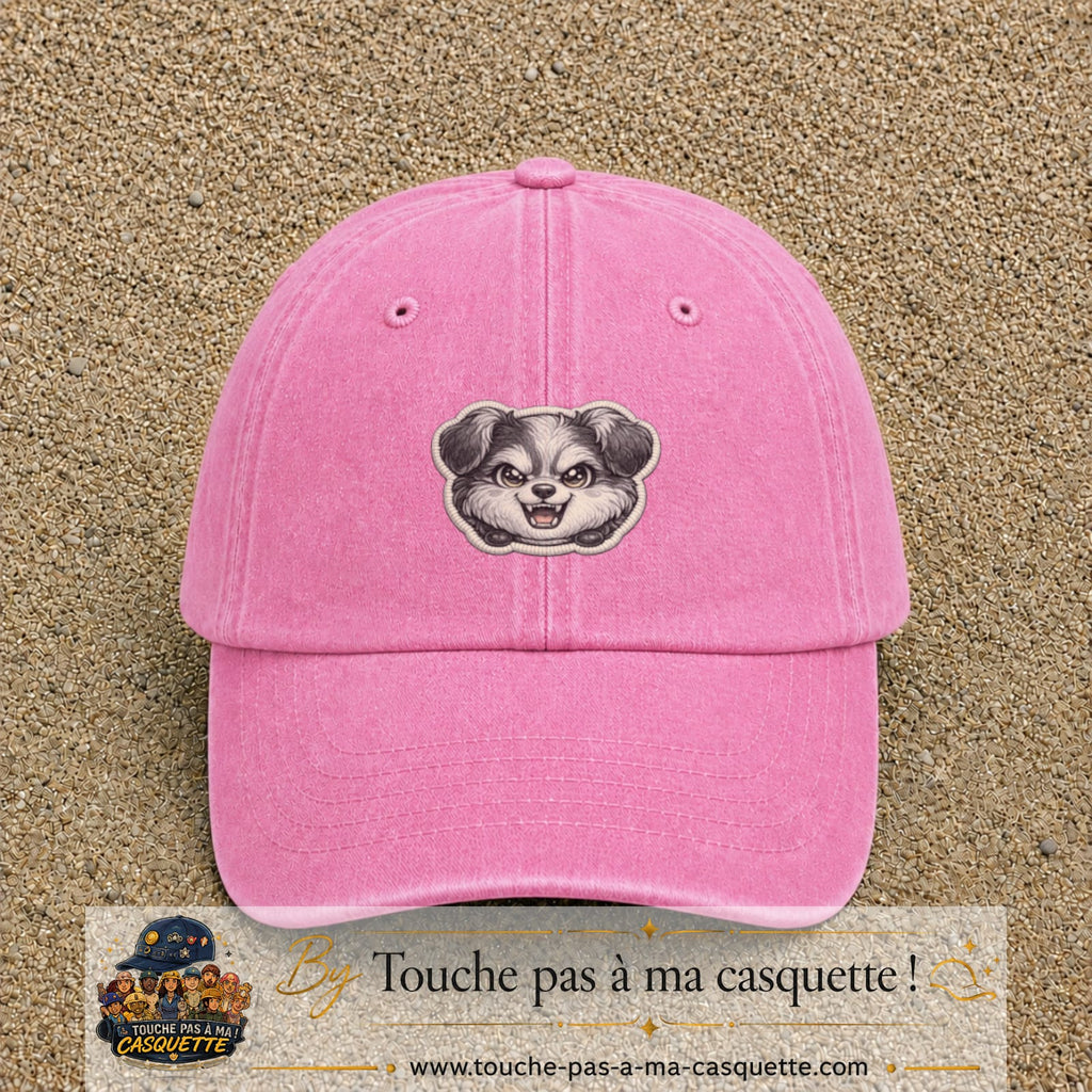 Casquette Rose délavé motif Chien rieur 5 cm - vue principale