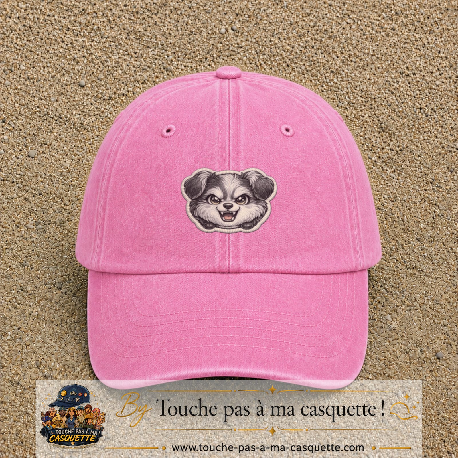 Casquette Rose délavé motif Chien rieur 5 cm - vue principale