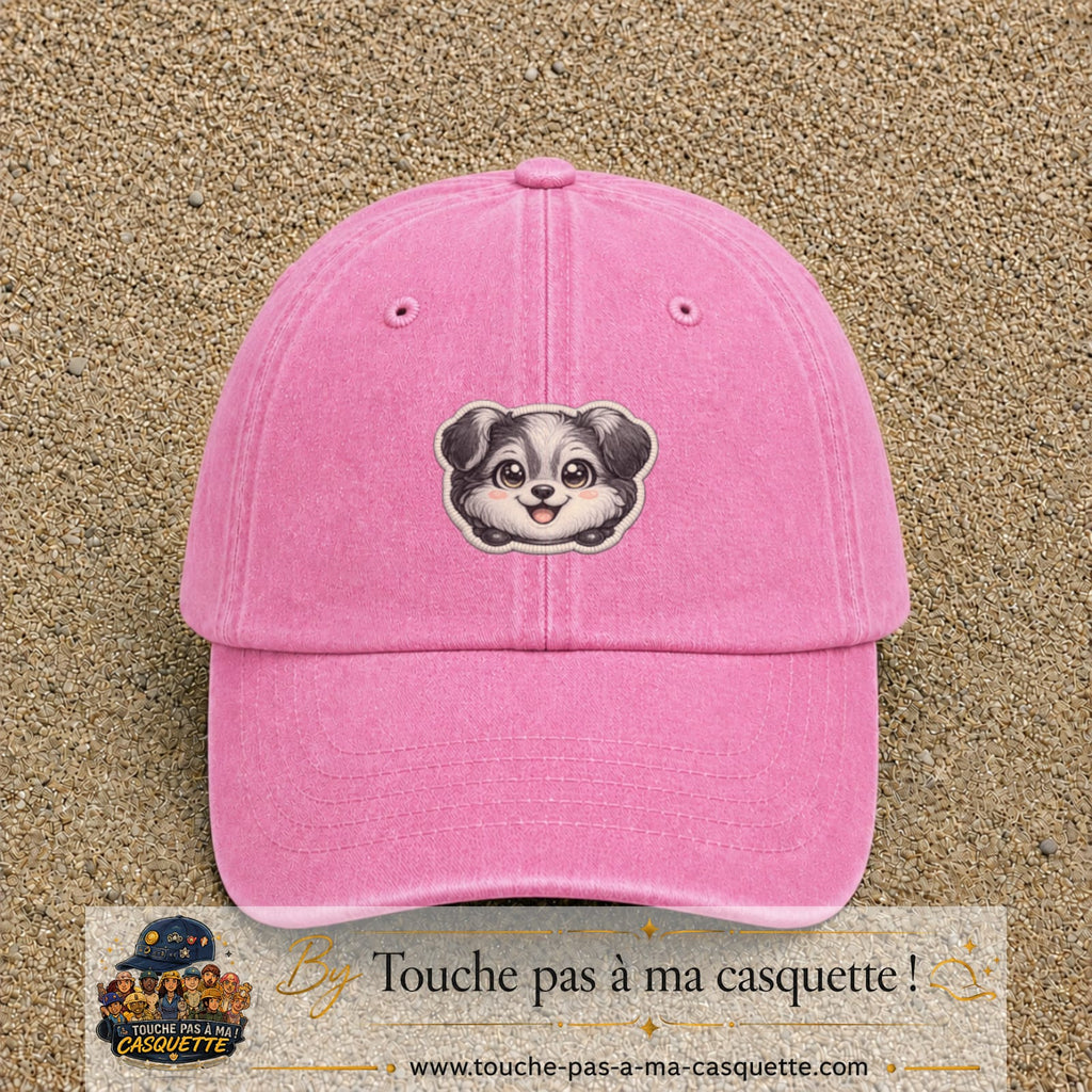 Casquette Rose délavé motif Chiot peluche 5 cm - vue principale