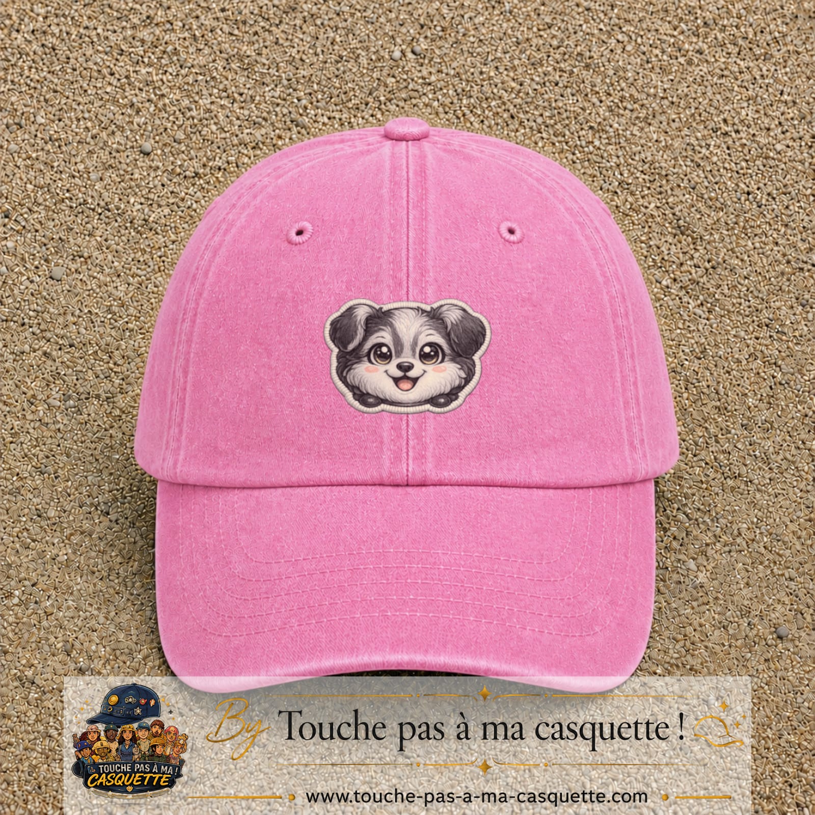 Casquette Rose délavé motif Chiot peluche 5 cm - vue principale