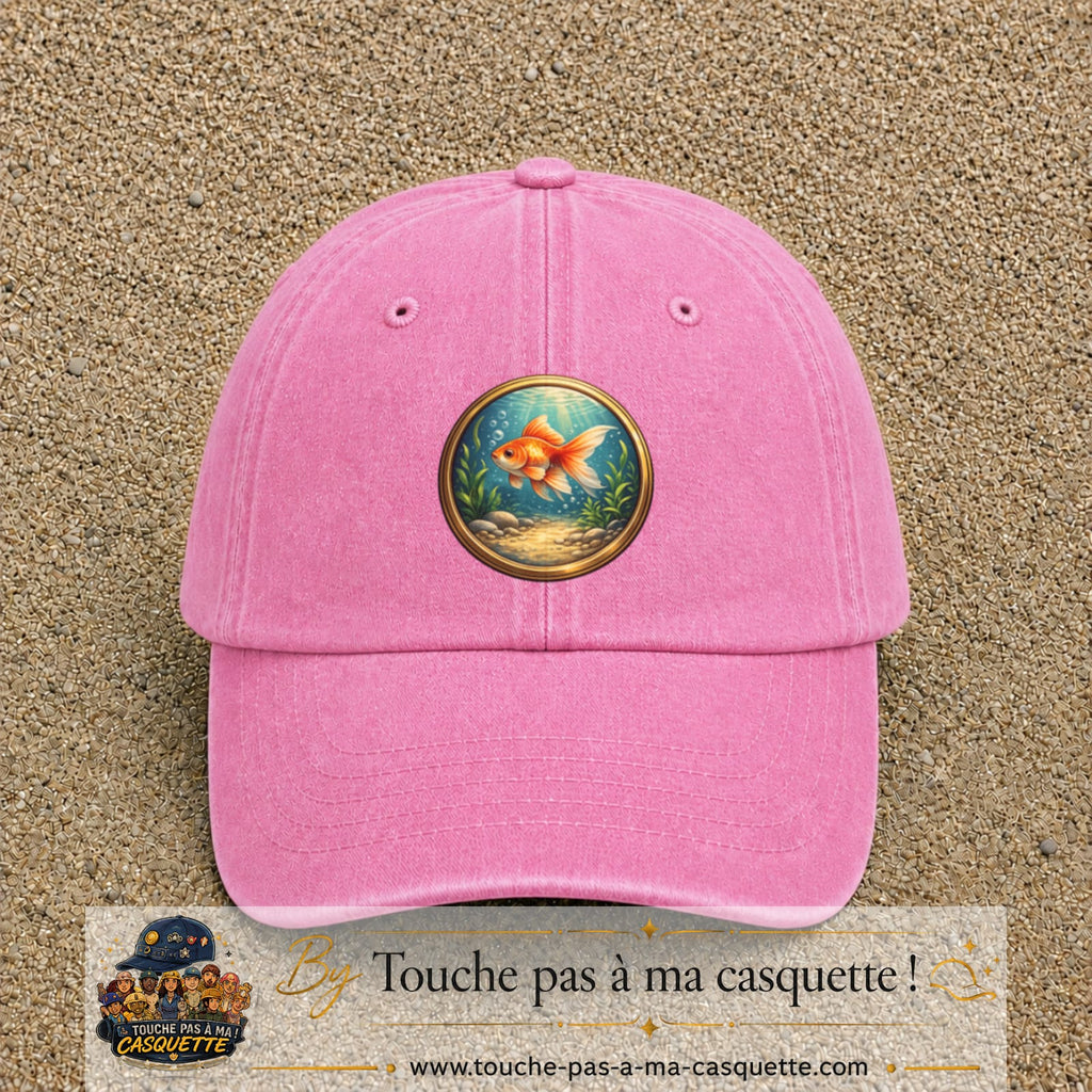 Casquette baseball Rose délavé 100% coton avec visuel Poisson rouge sous l’eau 7 cm - image produit principale