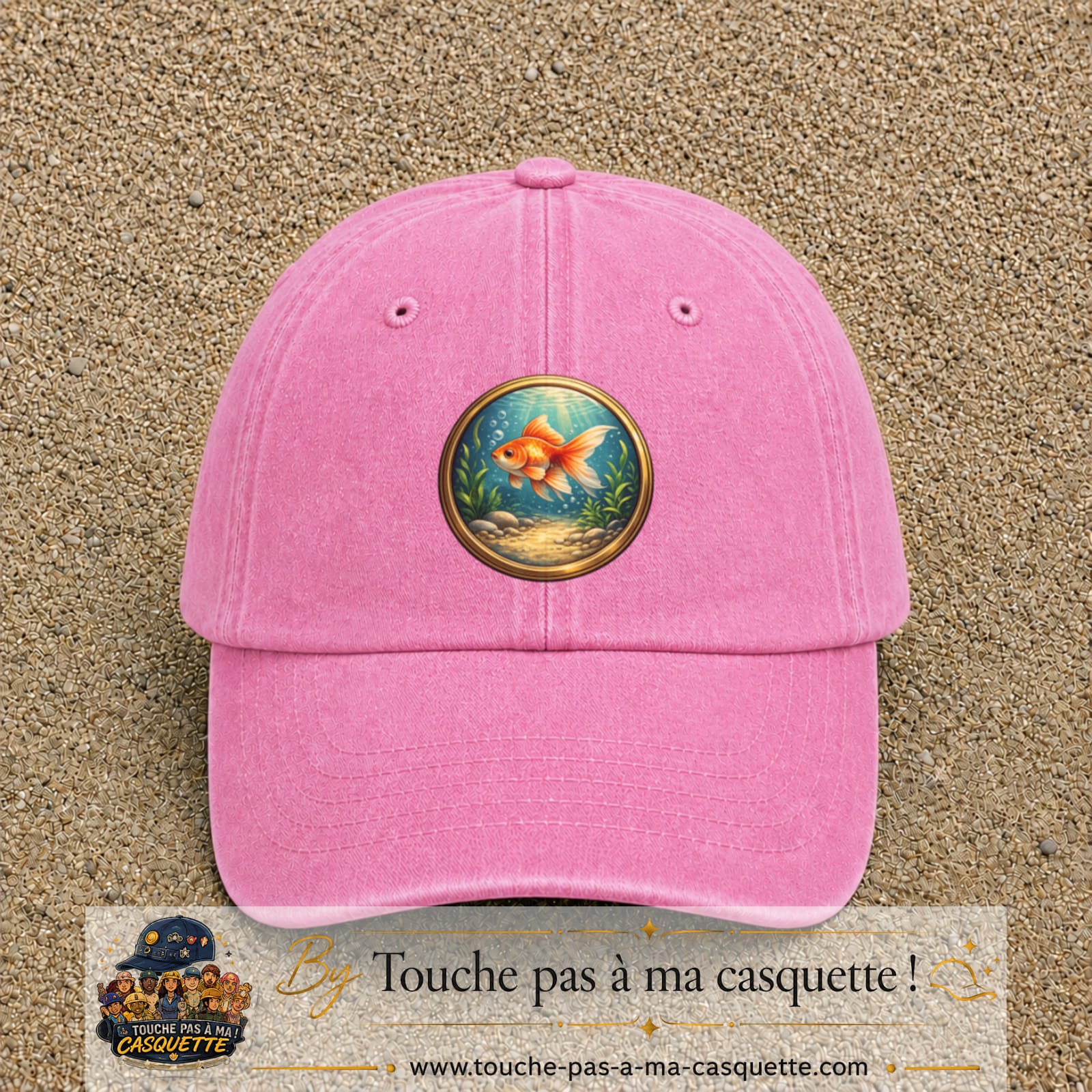 Casquette baseball Rose délavé 100% coton avec visuel Poisson rouge sous l’eau 7 cm - image produit principale