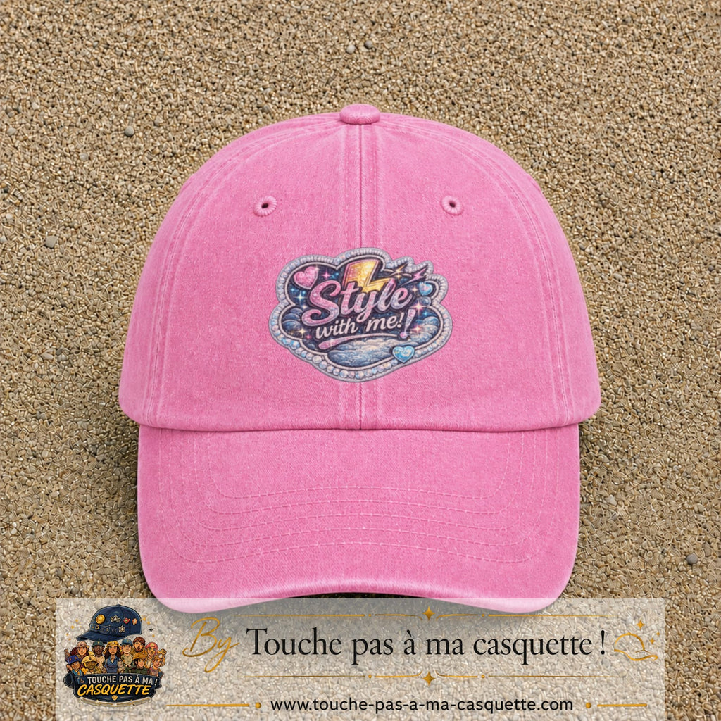 Casquette Rose délavé motif Message Style with me 7 cm - vue principale