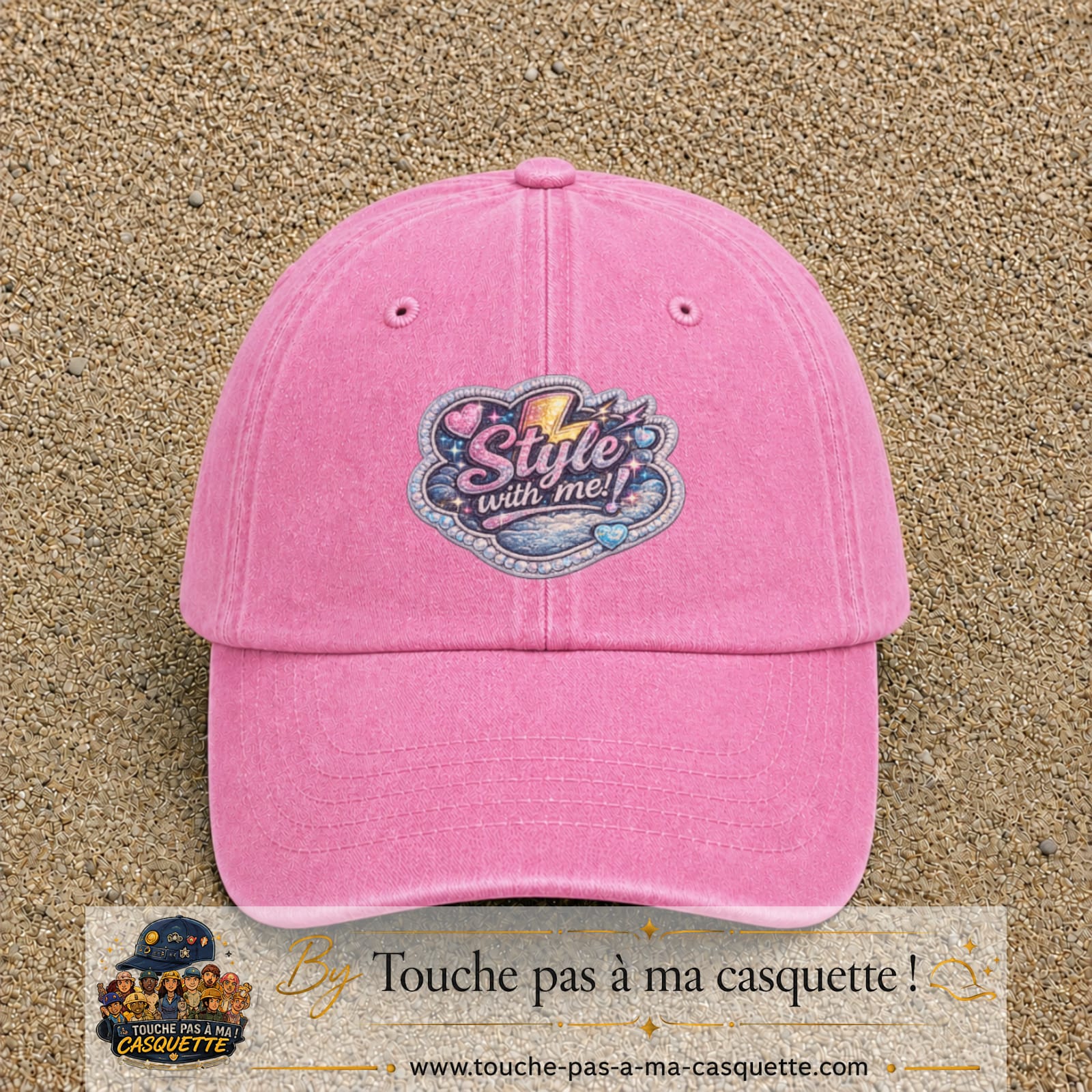 Casquette Rose délavé motif Message Style with me 7 cm - vue principale