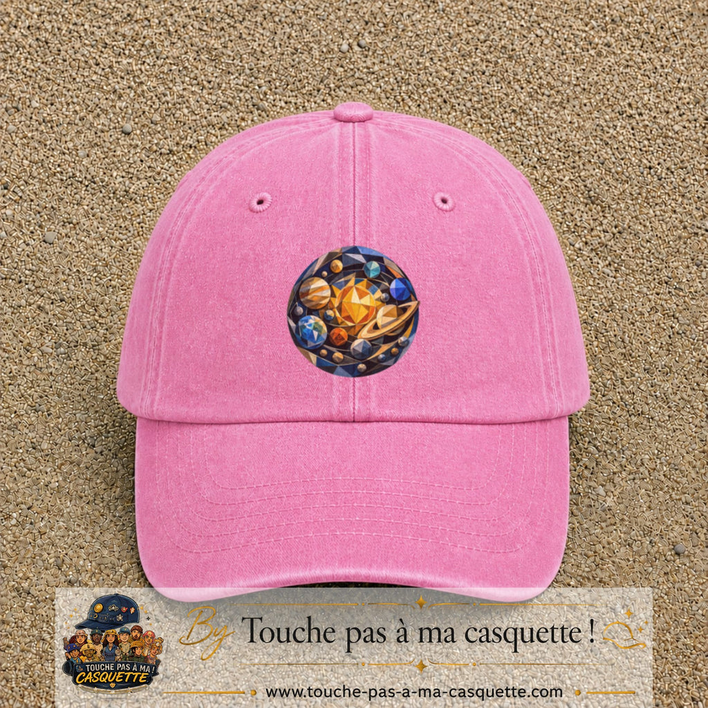 Casquette baseball Rose délavé 100% coton avec visuel Planètes géométriques 7 cm - image produit principale