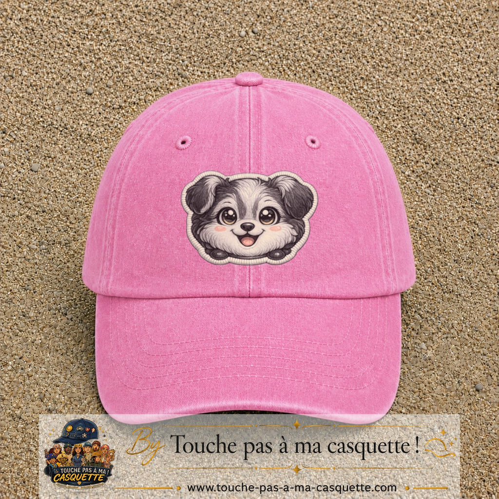 Casquette Rose délavé motif Chiot peluche 7 cm - vue principale