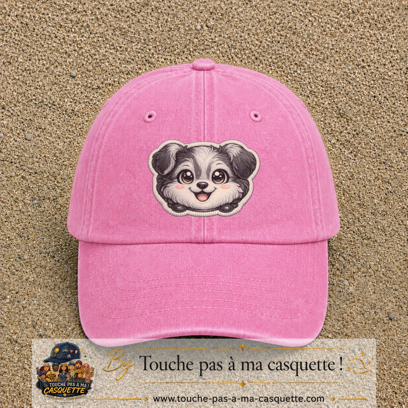 Casquette Rose délavé motif Chiot peluche 7 cm - vue principale