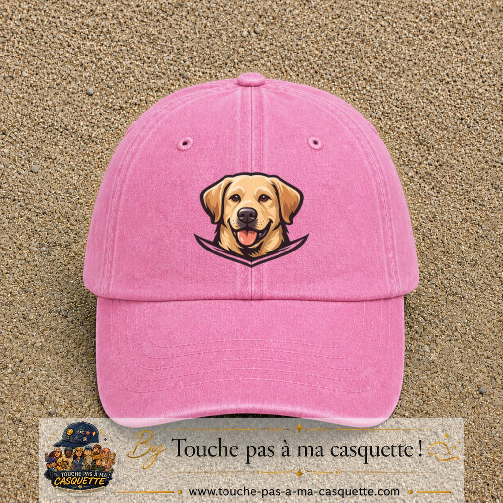 Casquette Rose délavé 100% coton avec motif Chien labrador souriant 7 cm - image principale