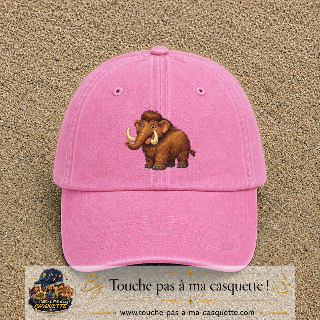 Casquette Rose délavé 100% coton avec motif Mammouth cartoon 7 cm - image principale