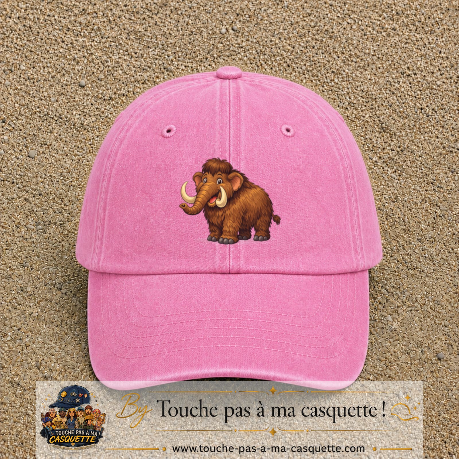 Casquette Rose délavé 100% coton avec motif Mammouth cartoon 7 cm - image principale