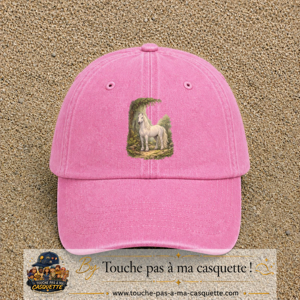 Casquette baseball Rose délavé 100% coton avec motif Cheval blanc en forêt 7 cm - image principale