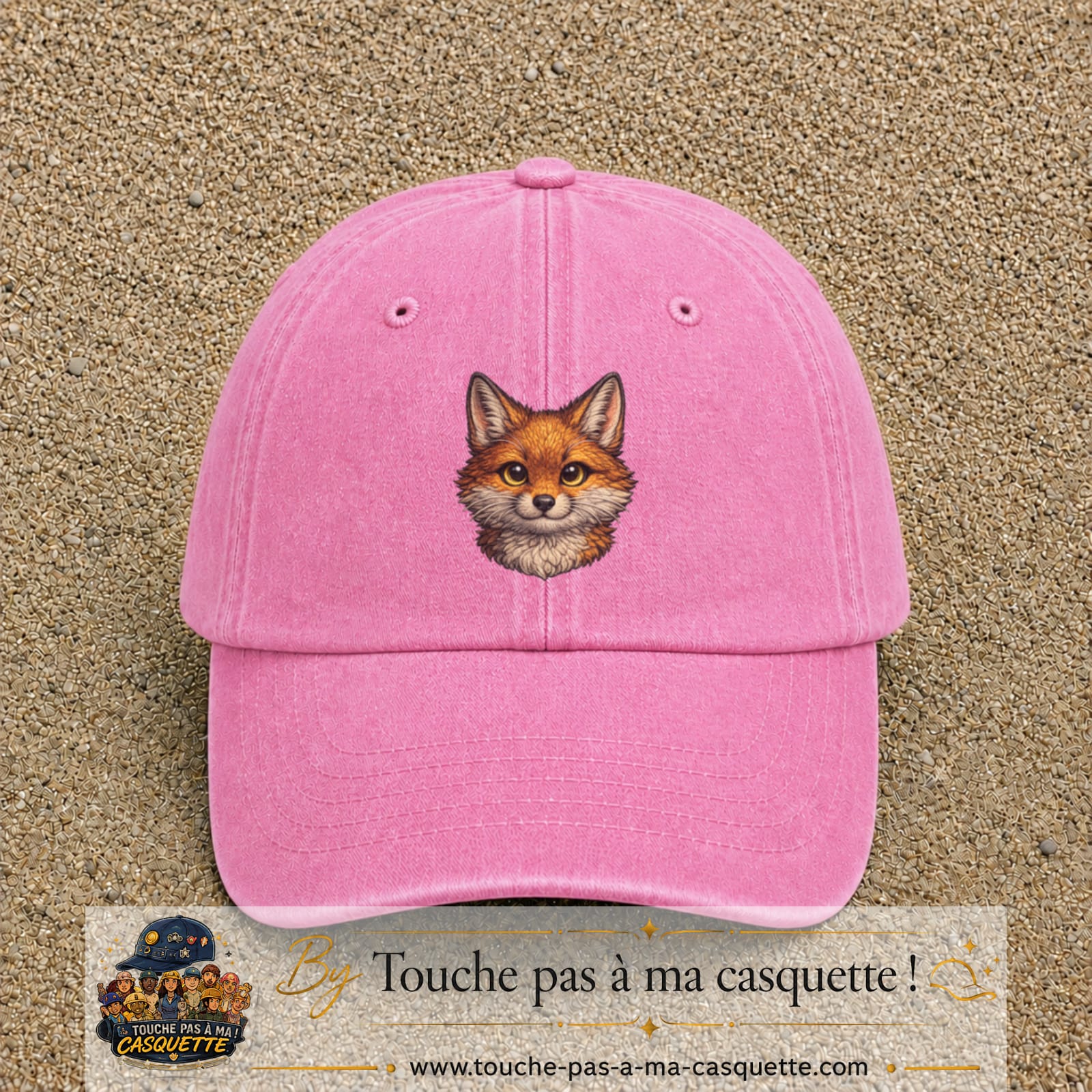 Casquette Rose délavé motif Renard roux 7 cm - vue principale