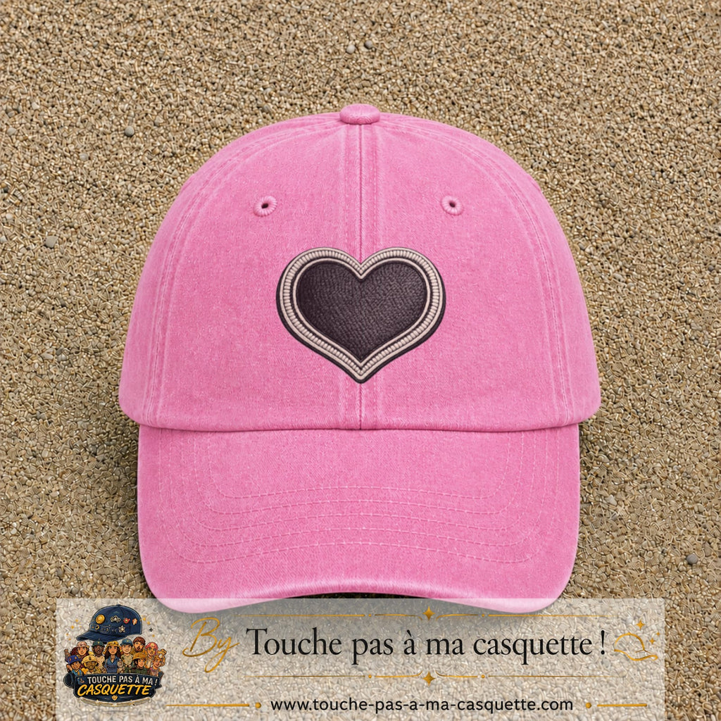 Casquette Rose délavé motif Cœur velours 7 cm - vue principale