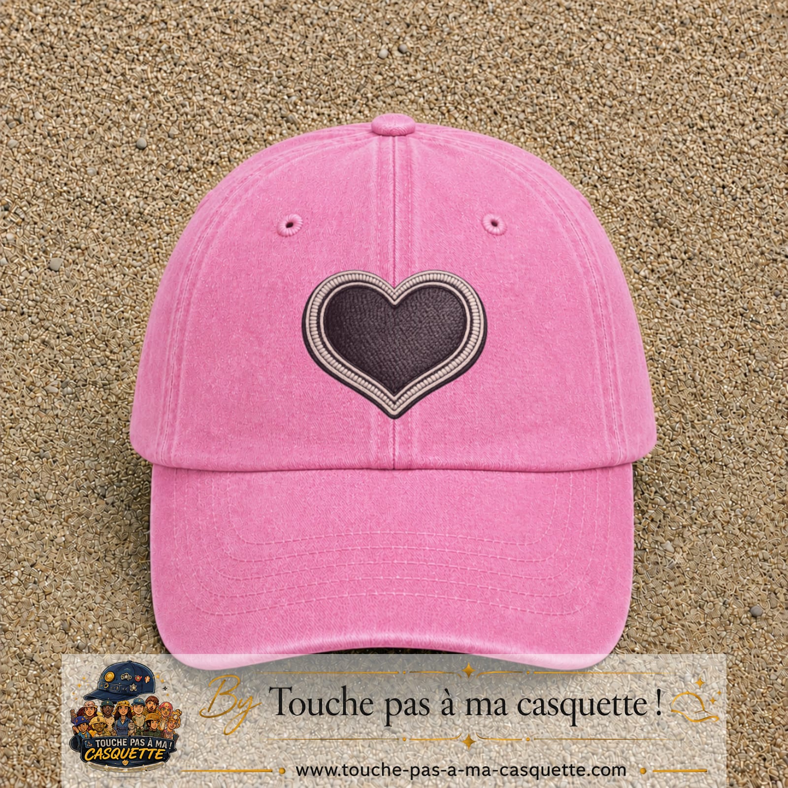 Casquette Rose délavé motif Cœur velours 7 cm - vue principale