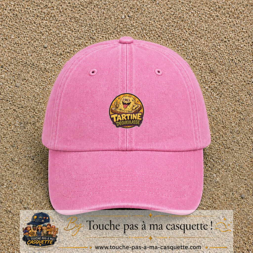 Casquette baseball Rose délavé 100% coton avec visuel Tartine dégueulasse 5 cm - image produit principale