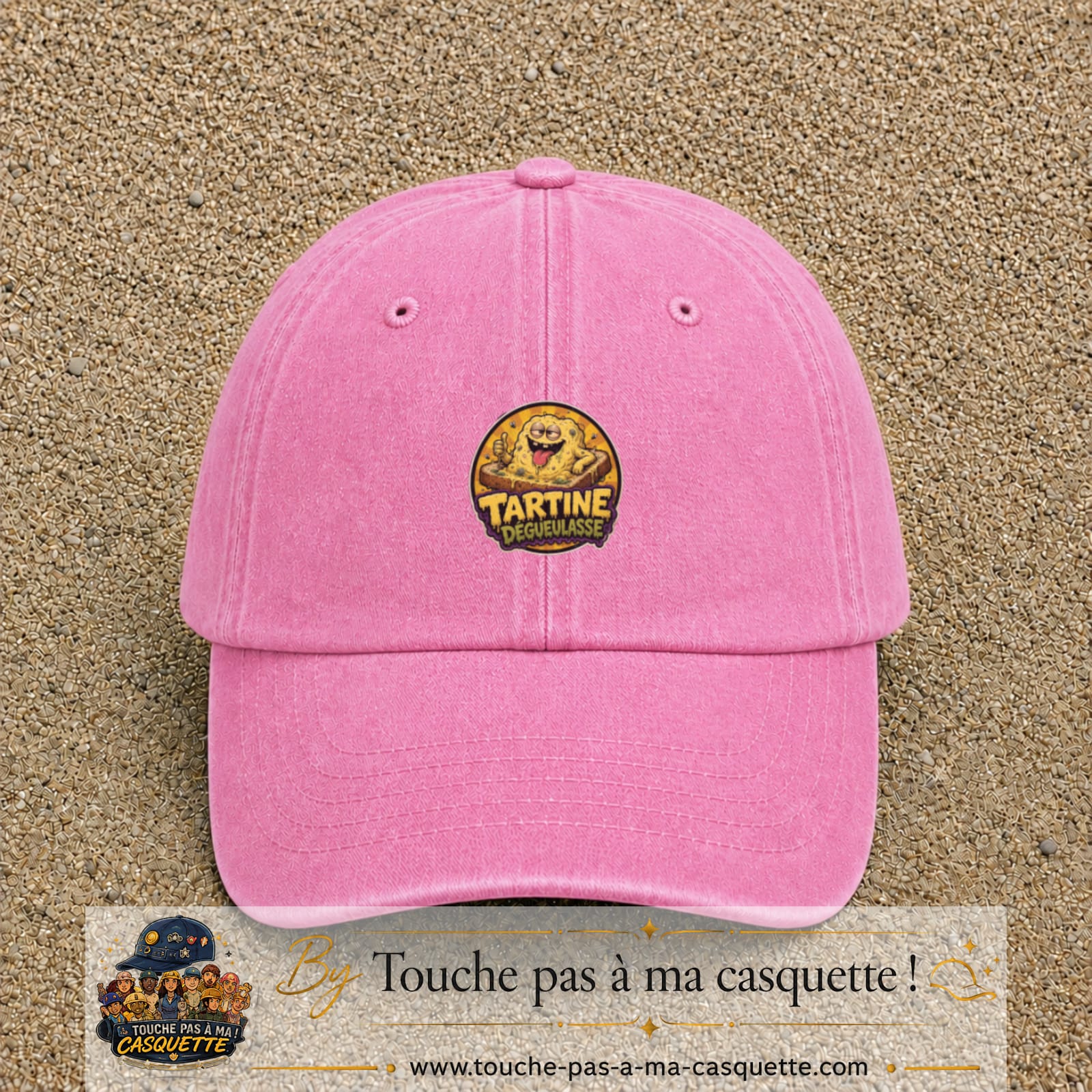 Casquette baseball Rose délavé 100% coton avec visuel Tartine dégueulasse 5 cm - image produit principale