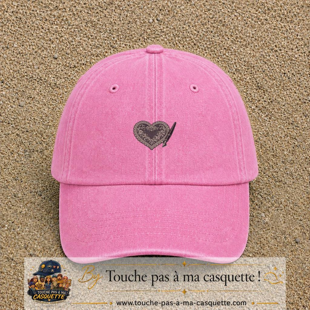 Casquette Rose délavé motif Cœur calligraphie 3 cm - vue principale